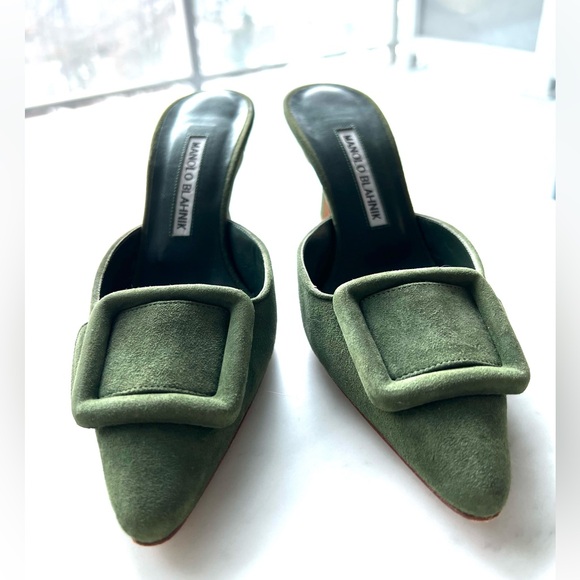 Manolo Blahnik Maysale 70 dark green suede mules - Picture 6 of 14